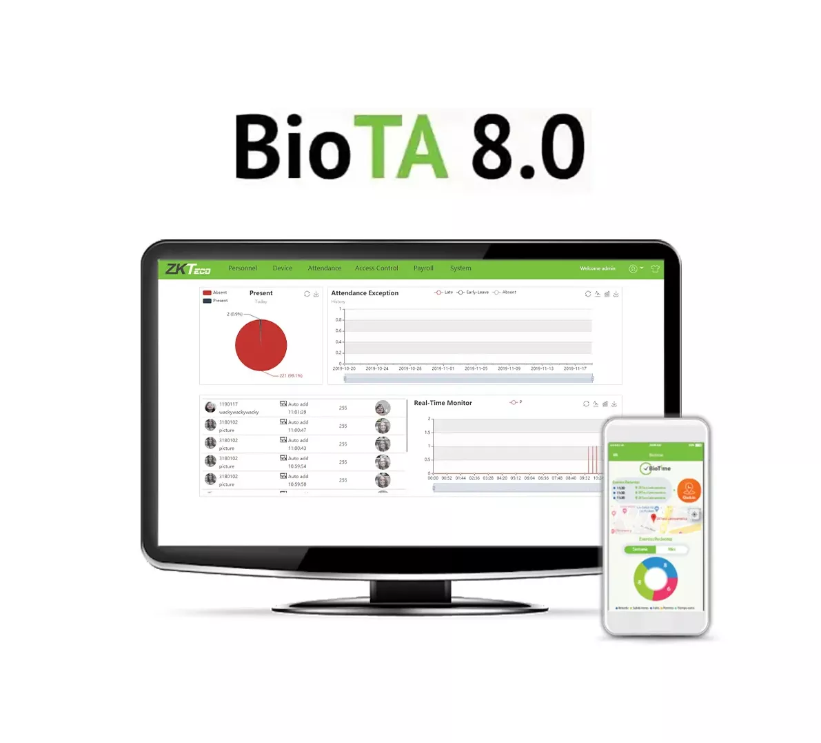 ZKTeco BioTA 8, программное обеспечение для учета рабочего времени